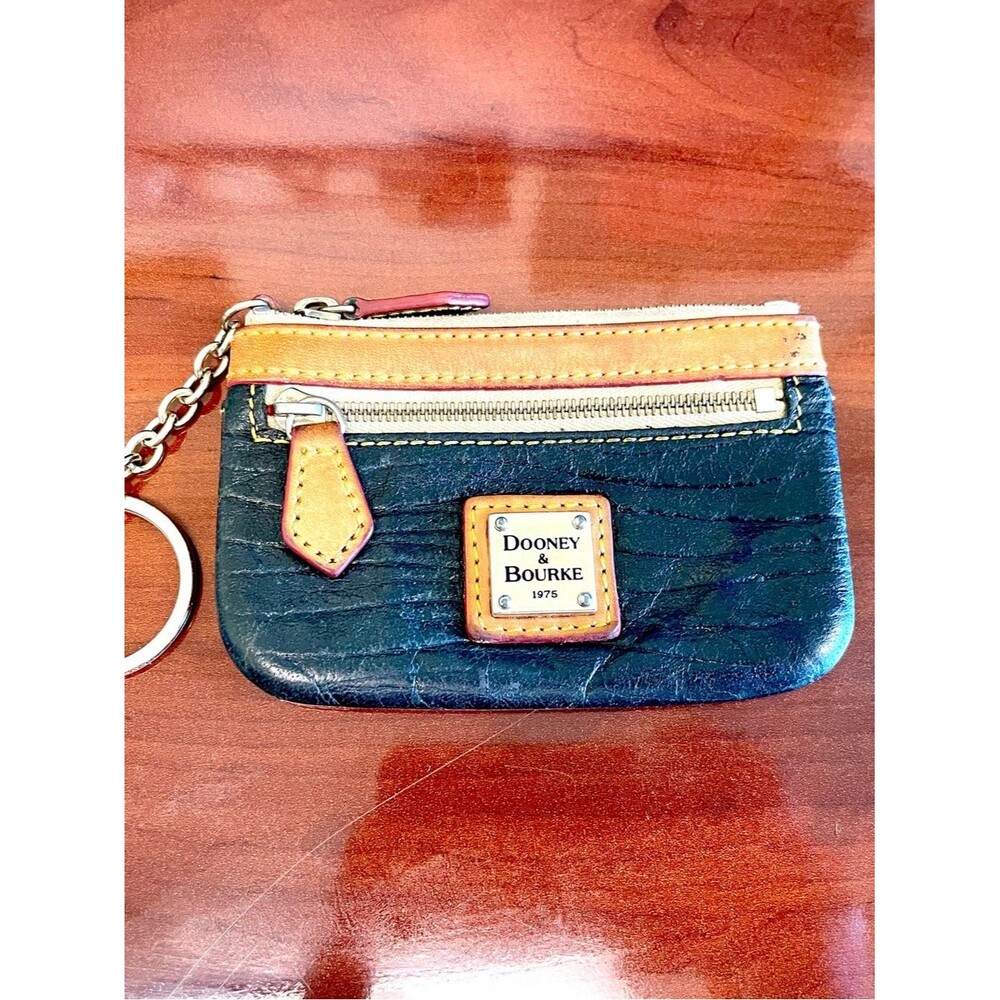 Dooney & Bourke Black and Tan Leather Keychain Wallet/Card Holder